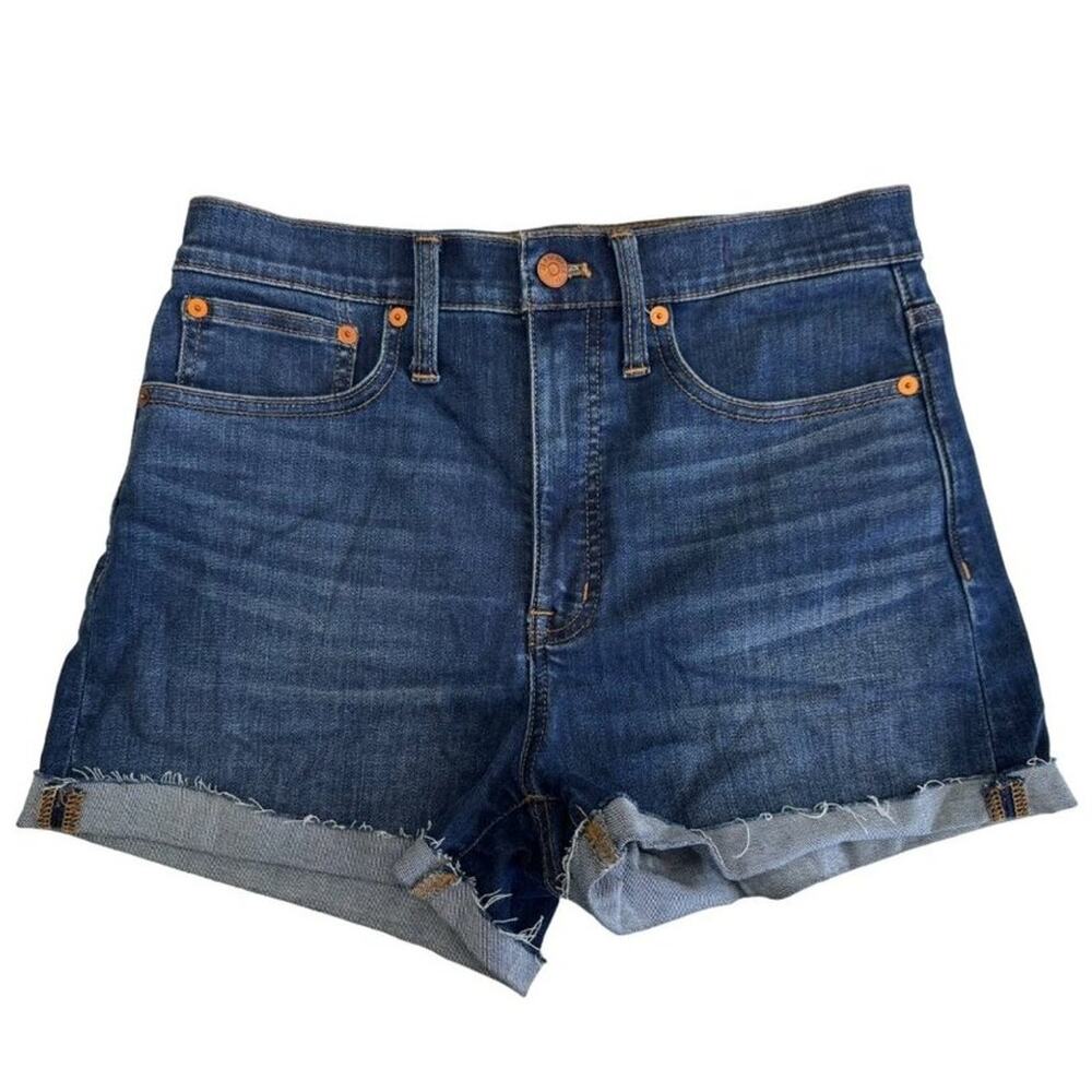 Madewell Hi Rise Stretch Casual Denim Raw Hem Dark Wash Shorts Everyday 27